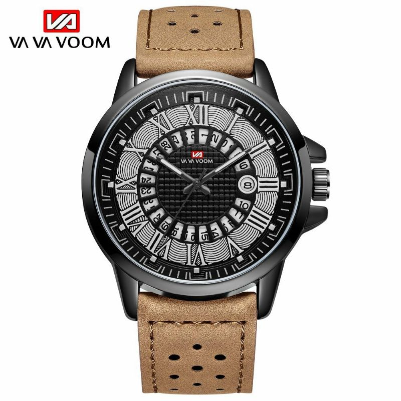 Deffrun Roman Number Business Style Hombres Reloj De Pulsera Calendario Impermeable Reloj De Cuarzo Con Banda De Cuero