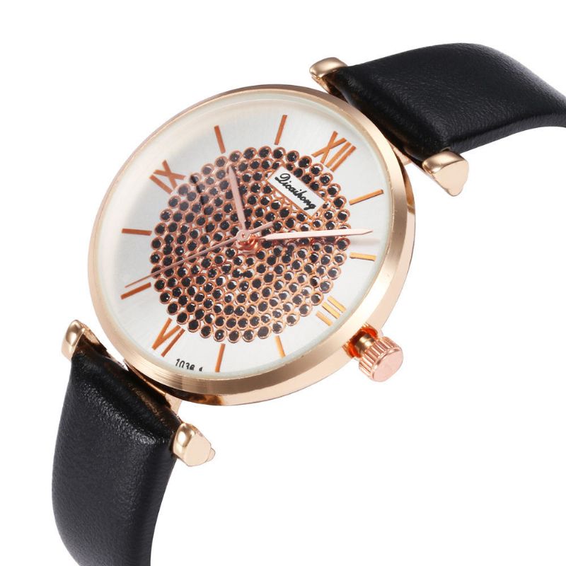 Deffrun Roman Number Crystal Elegante Diseño Reloj Para Mujer Banda De Cuero Relojes De Cuarzo