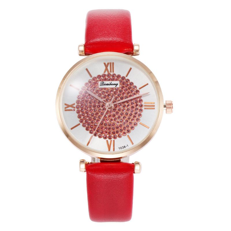 Deffrun Roman Number Crystal Elegante Diseño Reloj Para Mujer Banda De Cuero Relojes De Cuarzo