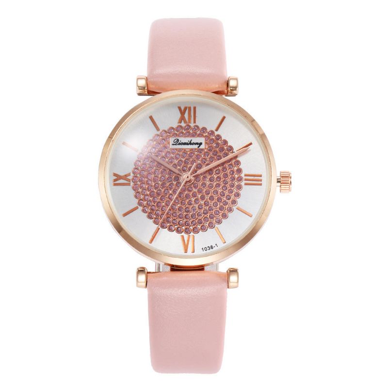 Deffrun Roman Number Crystal Elegante Diseño Reloj Para Mujer Banda De Cuero Relojes De Cuarzo