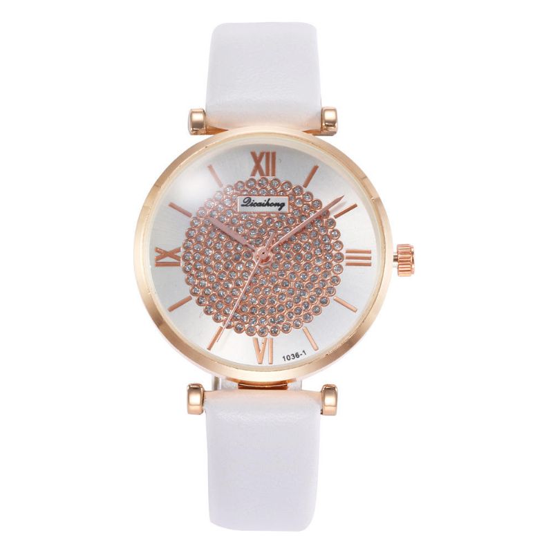 Deffrun Roman Number Crystal Elegante Diseño Reloj Para Mujer Banda De Cuero Relojes De Cuarzo