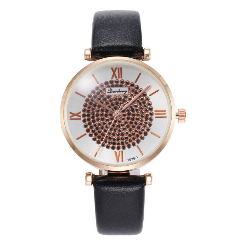 Deffrun Roman Number Crystal Elegante Diseño Reloj Para Mujer Banda De Cuero Relojes De Cuarzo