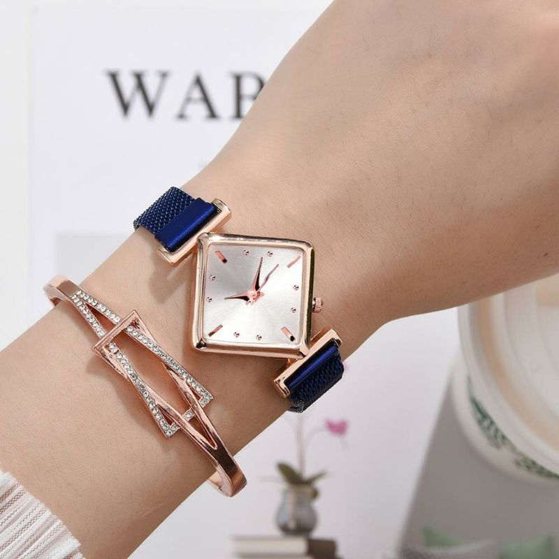 Deffrun Square Dial Diseño Único Reloj De Pulsera Para Mujer Relojes De Cuarzo Con Banda De Acero Y Malla