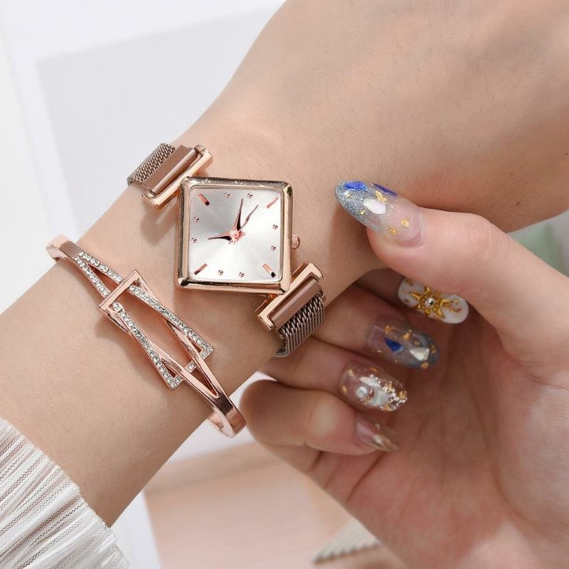 Deffrun Square Dial Diseño Único Reloj De Pulsera Para Mujer Relojes De Cuarzo Con Banda De Acero Y Malla