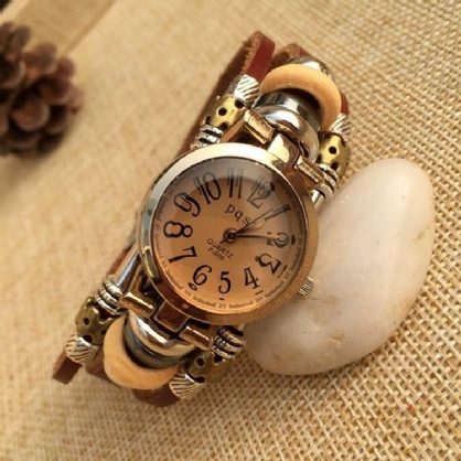 Deffrun Vintage Simple Dial Mujer Pulsera Reloj Caja De Aleación Reloj De Cuarzo Multicapa