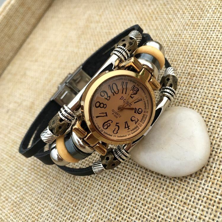 Deffrun Vintage Simple Dial Mujer Pulsera Reloj Caja De Aleación Reloj De Cuarzo Multicapa