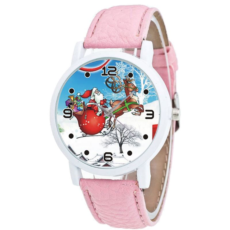 Dibujos Animados De Papá Noel Y Patrón De Campo De Nieve Reloj Lindo Para Niños Reloj De Cuarzo Para Niños De Moda