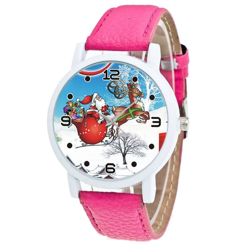 Dibujos Animados De Papá Noel Y Patrón De Campo De Nieve Reloj Lindo Para Niños Reloj De Cuarzo Para Niños De Moda