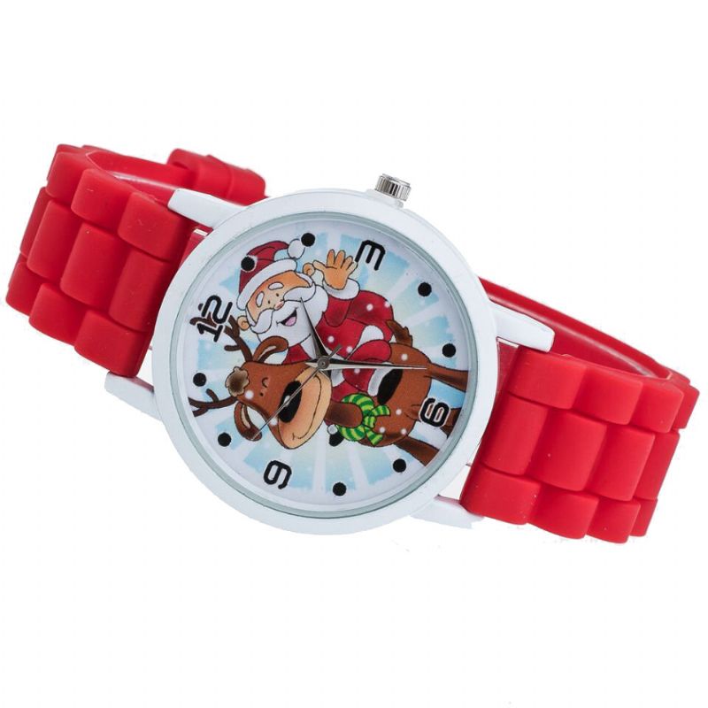 Dibujos Animados De Papá Noel Y Renos Reloj Con Correa De Silicona Reloj Lindo Para Niños Reloj De Cuarzo Para Niños De Moda