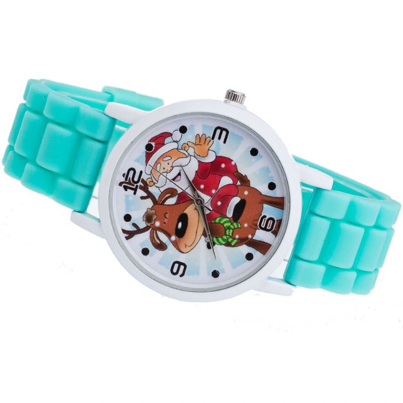 Dibujos Animados De Papá Noel Y Renos Reloj Con Correa De Silicona Reloj Lindo Para Niños Reloj De Cuarzo Para Niños De Moda