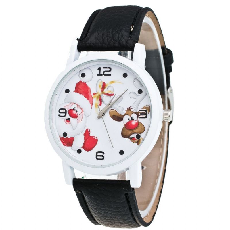 Dibujos Animados De Santa Y Patrón De Alces Moda Cute Kid Watch Reloj De Cuarzo Para Niños