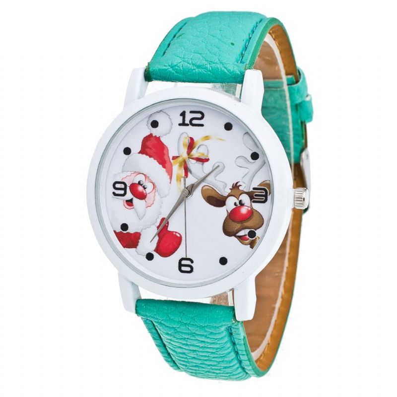 Dibujos Animados De Santa Y Patrón De Alces Moda Cute Kid Watch Reloj De Cuarzo Para Niños