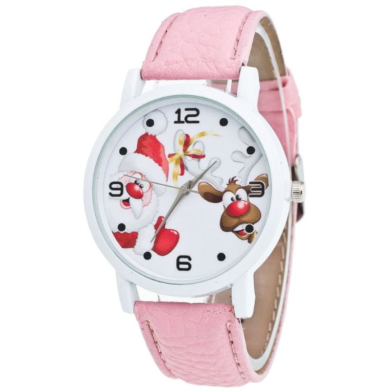 Dibujos Animados De Santa Y Patrón De Alces Moda Cute Kid Watch Reloj De Cuarzo Para Niños