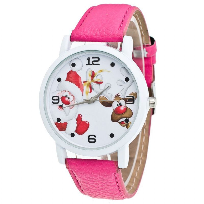 Dibujos Animados De Santa Y Patrón De Alces Moda Cute Kid Watch Reloj De Cuarzo Para Niños