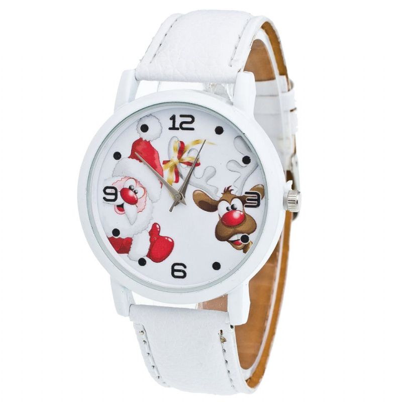 Dibujos Animados De Santa Y Patrón De Alces Moda Cute Kid Watch Reloj De Cuarzo Para Niños