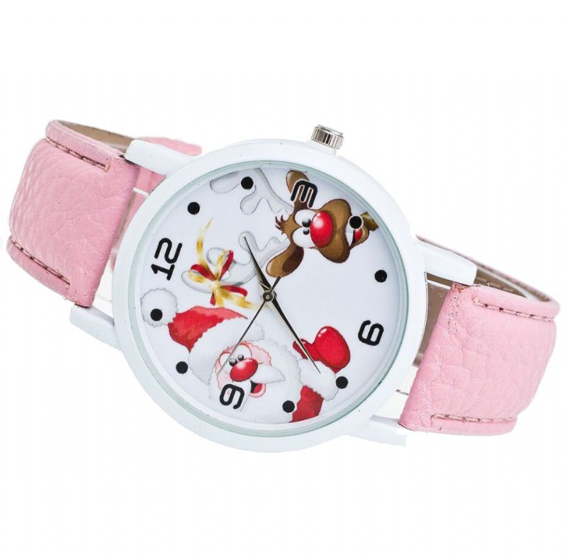 Dibujos Animados De Santa Y Patrón De Alces Moda Cute Kid Watch Reloj De Cuarzo Para Niños