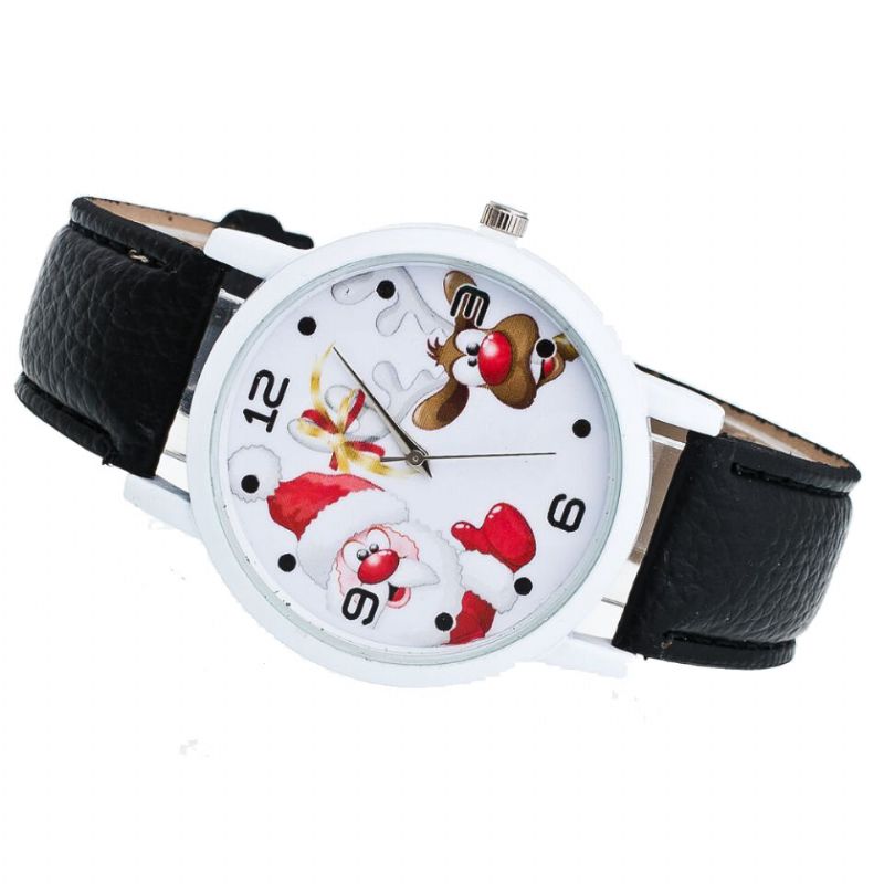 Dibujos Animados De Santa Y Patrón De Alces Moda Cute Kid Watch Reloj De Cuarzo Para Niños