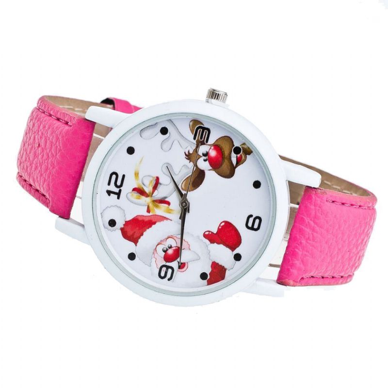 Dibujos Animados De Santa Y Patrón De Alces Moda Cute Kid Watch Reloj De Cuarzo Para Niños