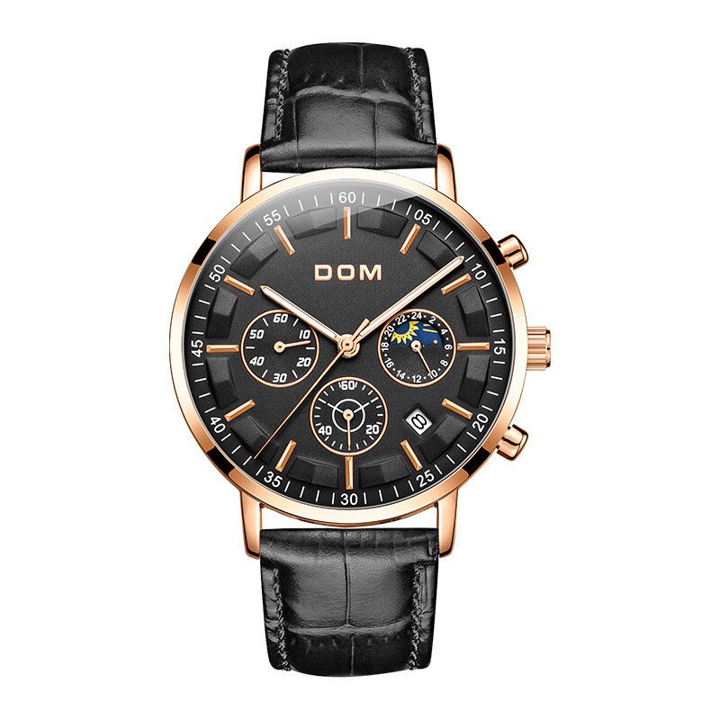 Dom 1296gk Reloj De Moda Para Hombre 3atm Pantalla Luminosa Impermeable Reloj De Cuarzo Con Esfera Grande