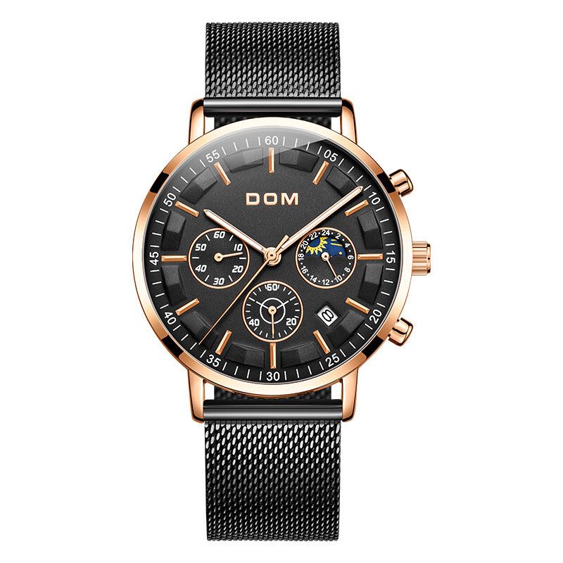 Dom 1296gk Reloj De Moda Para Hombre 3atm Pantalla Luminosa Impermeable Reloj De Cuarzo Con Esfera Grande