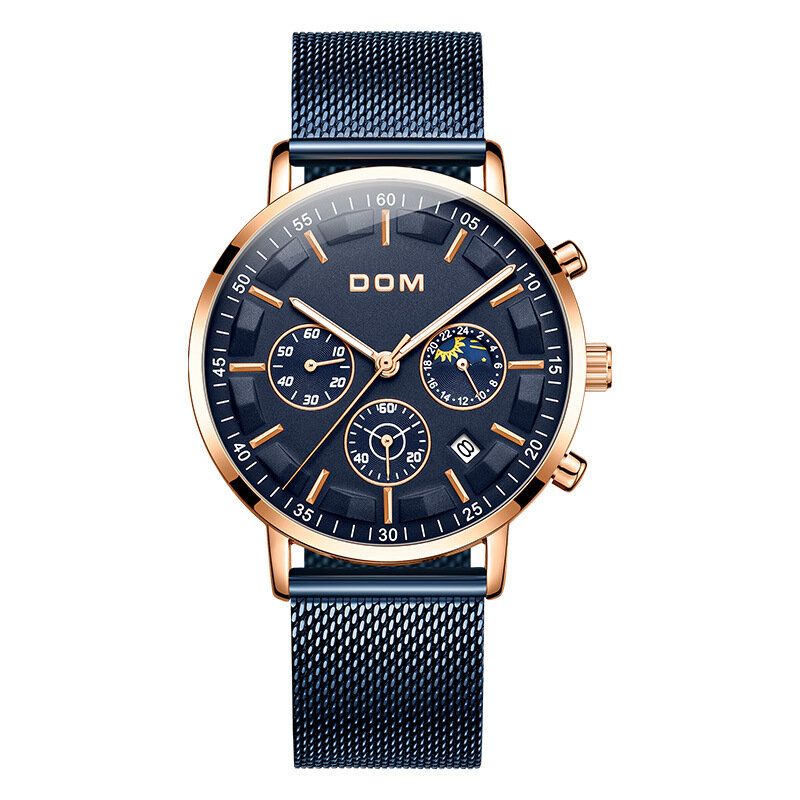 Dom 1296gk Reloj De Moda Para Hombre 3atm Pantalla Luminosa Impermeable Reloj De Cuarzo Con Esfera Grande