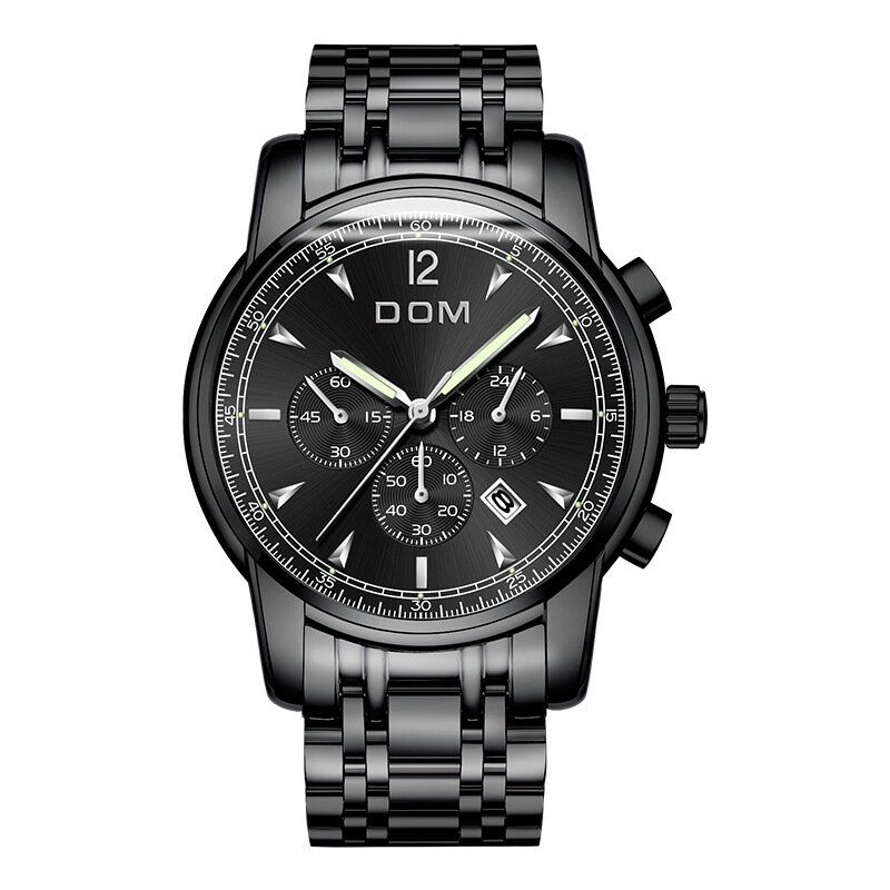 Dom 75pe Reloj De Moda Para Hombre Cronógrafo Pantalla De Fecha Luminosa Reloj De Cuarzo Con Correa De Acero Inoxidable