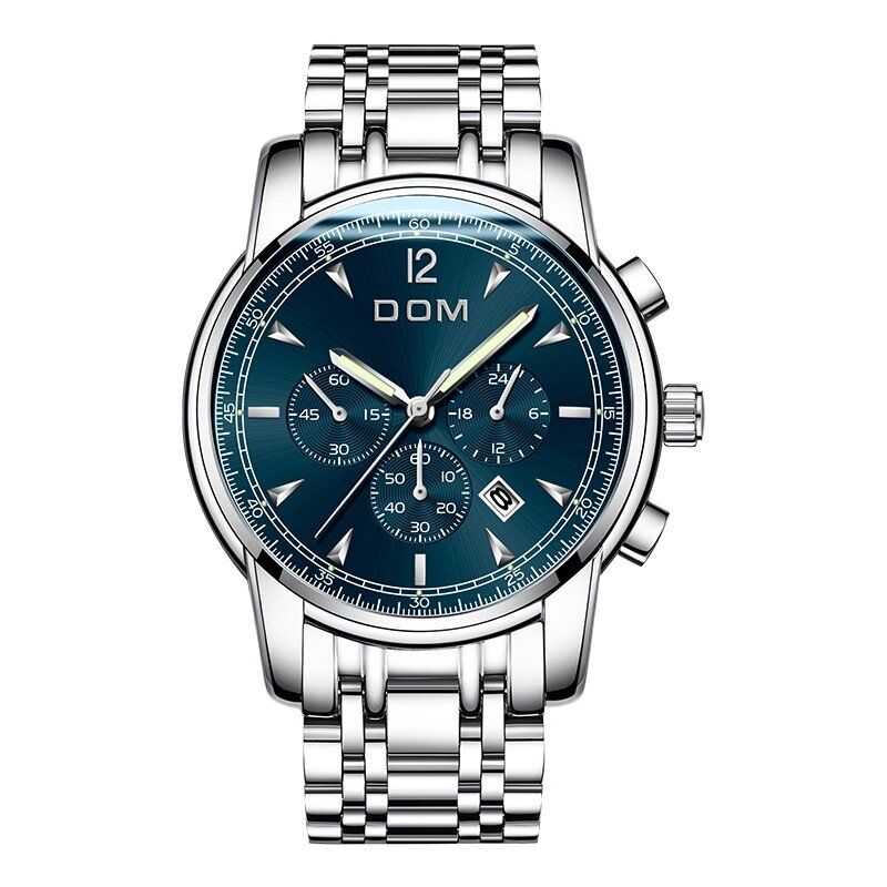 Dom 75pe Reloj De Moda Para Hombre Cronógrafo Pantalla De Fecha Luminosa Reloj De Cuarzo Con Correa De Acero Inoxidable