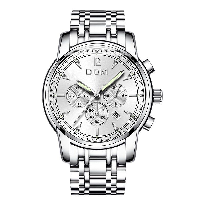 Dom 75pe Reloj De Moda Para Hombre Cronógrafo Pantalla De Fecha Luminosa Reloj De Cuarzo Con Correa De Acero Inoxidable