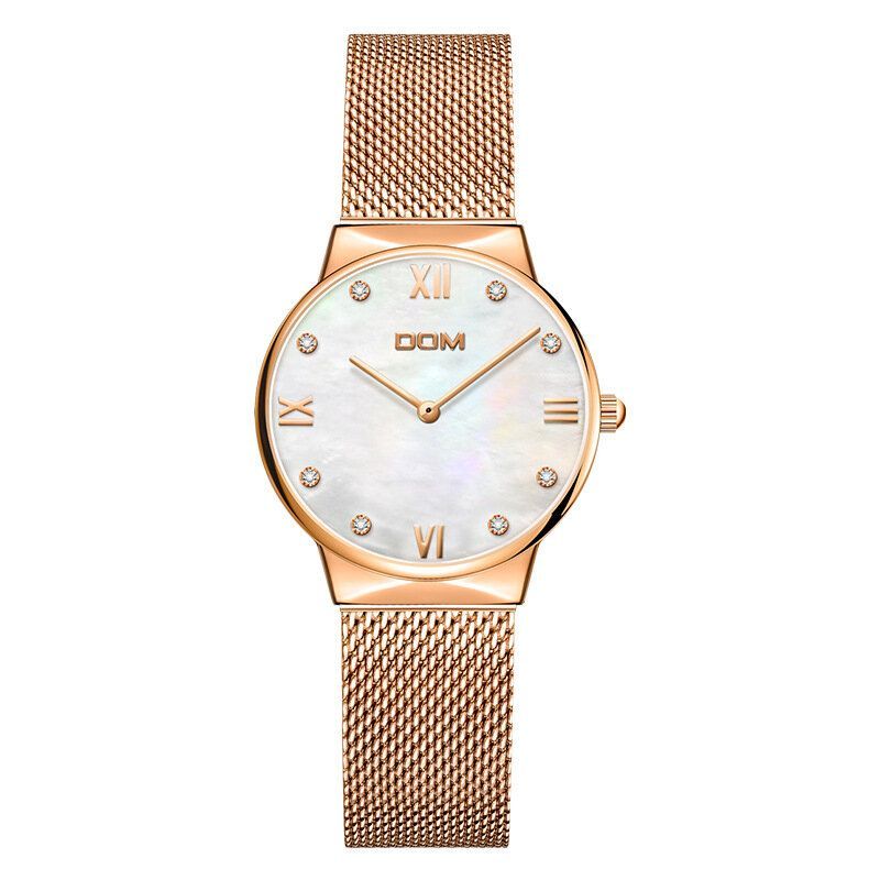 Dom G-32g Crystal Shell Surface Reloj De Pulsera Para Mujer Reloj De Cuarzo Con Banda De Acero Inoxidable