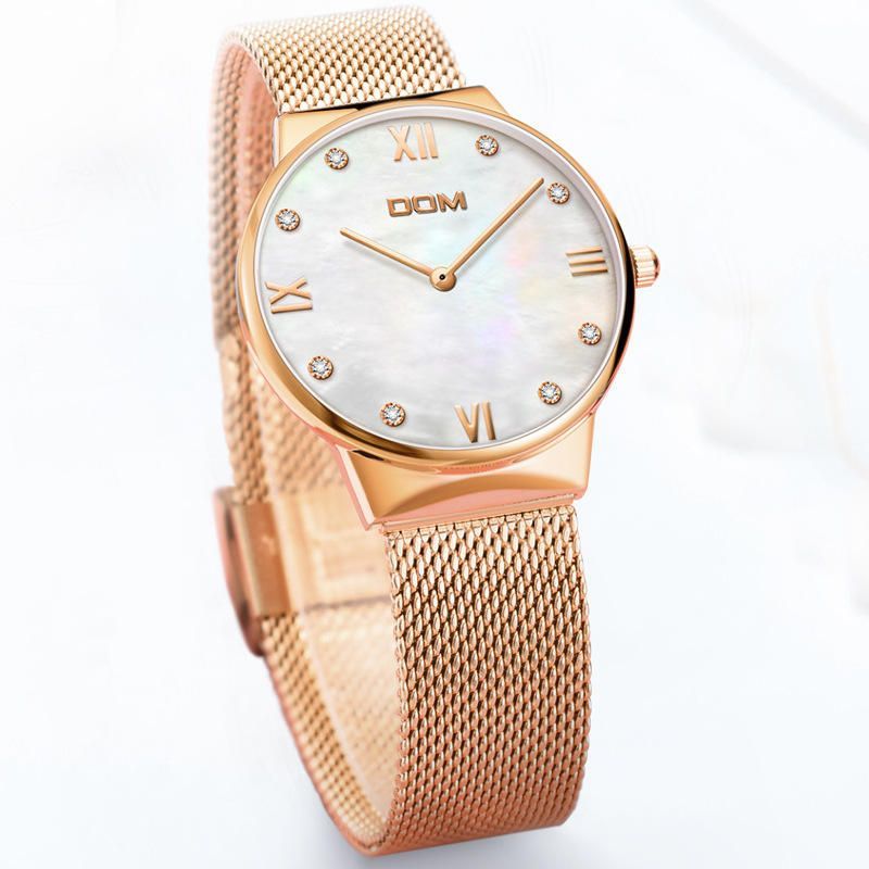 Dom G-32g Crystal Shell Surface Reloj De Pulsera Para Mujer Reloj De Cuarzo Con Banda De Acero Inoxidable