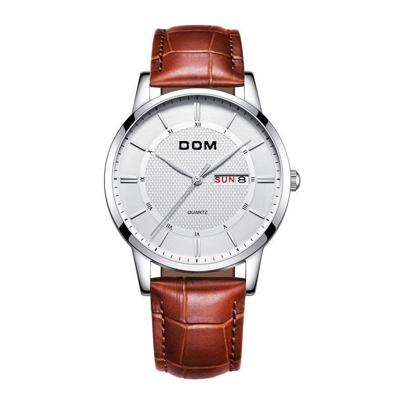 Dom M-11d Reloj Casual Superdelgado Para Hombre 3atm Reloj De Cuarzo Con Visualización De Fecha Y Semana A Prueba De Agua