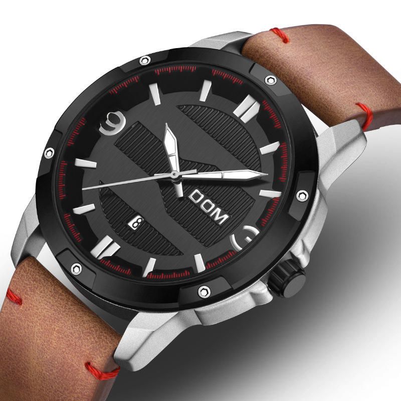 Dom M-1219 Reloj De Moda Para Hombre Reloj De Cuarzo Con Correas De Cuero Con Visualización De Fecha Luminosa A Prueba De Agua