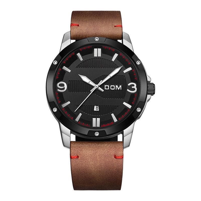 Dom M-1219 Reloj De Moda Para Hombre Reloj De Cuarzo Con Correas De Cuero Con Visualización De Fecha Luminosa A Prueba De Agua