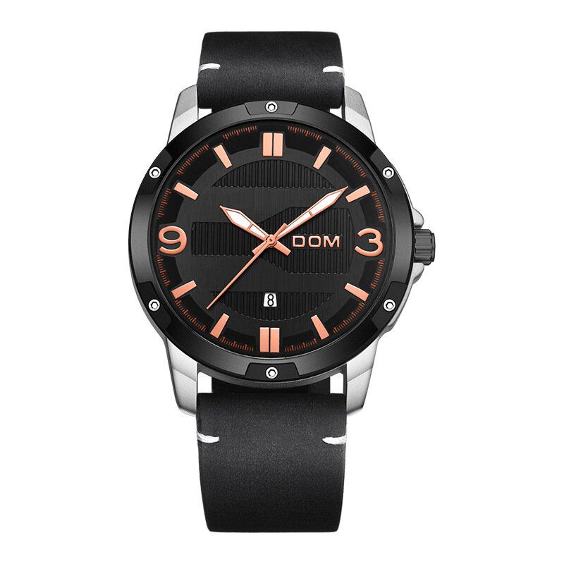 Dom M-1219 Reloj De Moda Para Hombre Reloj De Cuarzo Con Correas De Cuero Con Visualización De Fecha Luminosa A Prueba De Agua