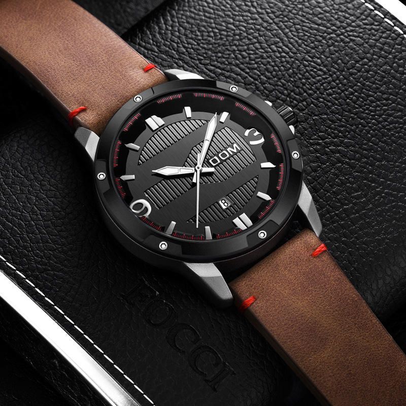 Dom M-1219 Reloj De Moda Para Hombre Reloj De Cuarzo Con Correas De Cuero Con Visualización De Fecha Luminosa A Prueba De Agua