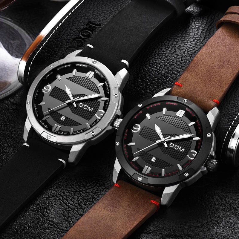 Dom M-1219 Reloj De Moda Para Hombre Reloj De Cuarzo Con Correas De Cuero Con Visualización De Fecha Luminosa A Prueba De Agua