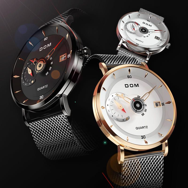 Dom M-1299 Reloj De Pulsera Ultradelgado De Estilo Empresarial Para Hombre Reloj De Cuarzo Creativo Con Banda De Acero Completa