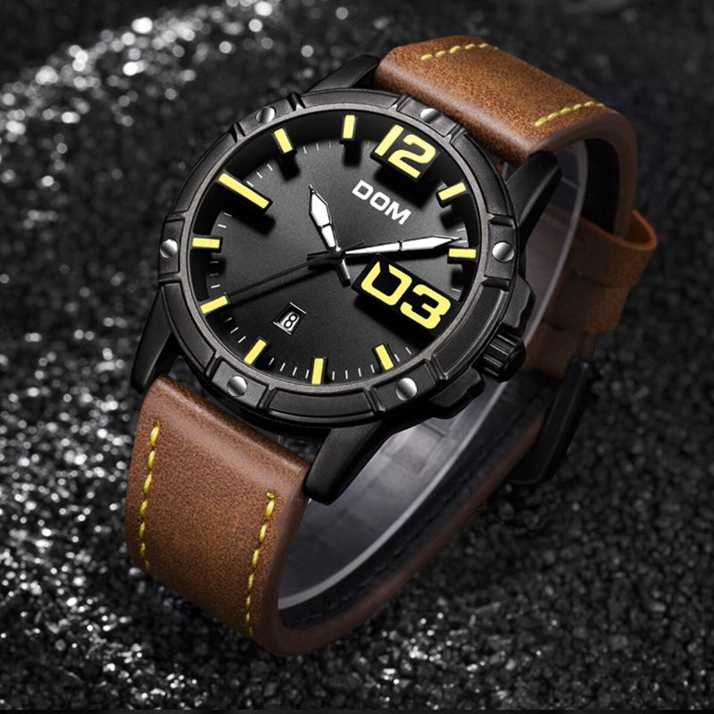 Dom Reloj De Pulsera Deportivo De Lujo Para Hombre Reloj Para Hombre Correa De Cuero Reloj De Cuarzo Impermeable Para Negocios