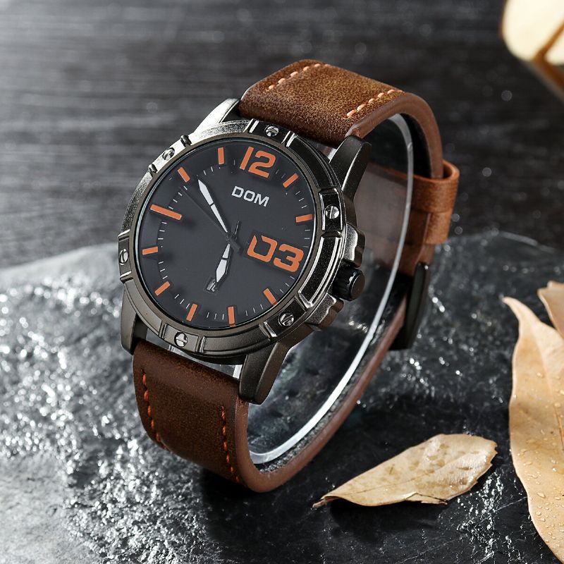 Dom Reloj De Pulsera Deportivo De Lujo Para Hombre Reloj Para Hombre Correa De Cuero Reloj De Cuarzo Impermeable Para Negocios