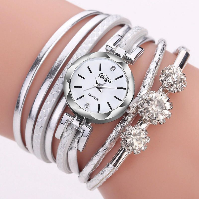 Duoya Luxury Ladies Silver Crystal Reloj Mujer Pulsera Reloj De Cuarzo