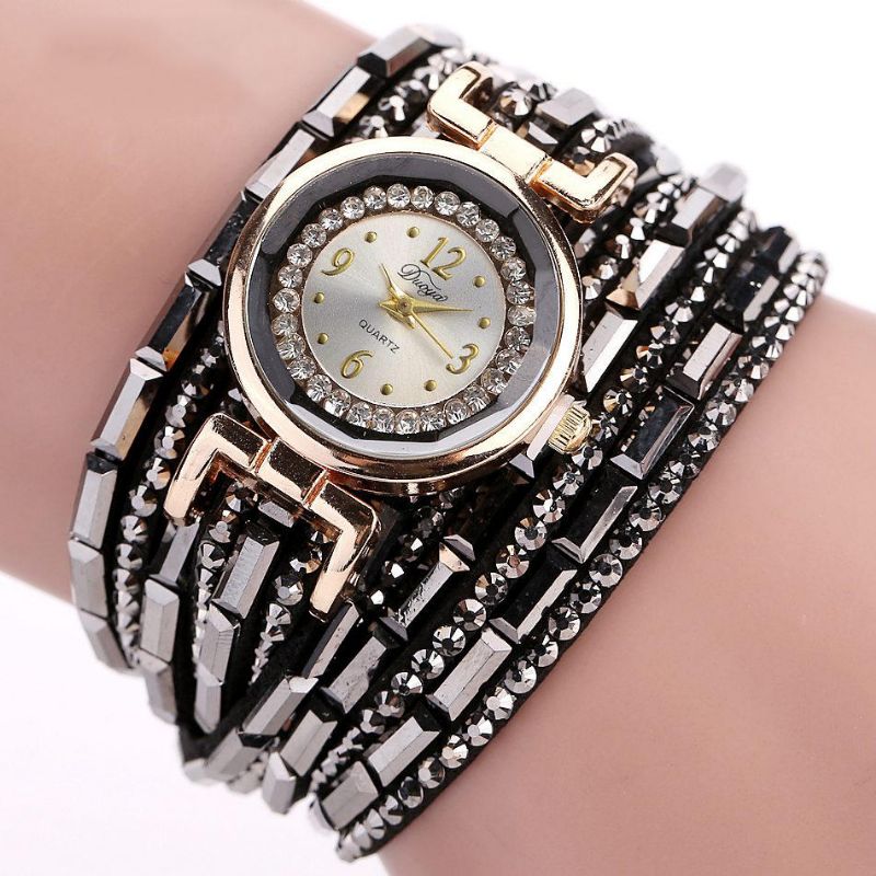 Dy004 Crystal Casual Style Ladies Pulsera Reloj Caja De Oro Relojes De Movimiento De Cuarzo