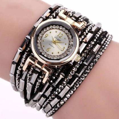 Dy004 Crystal Casual Style Ladies Pulsera Reloj Caja De Oro Relojes De Movimiento De Cuarzo