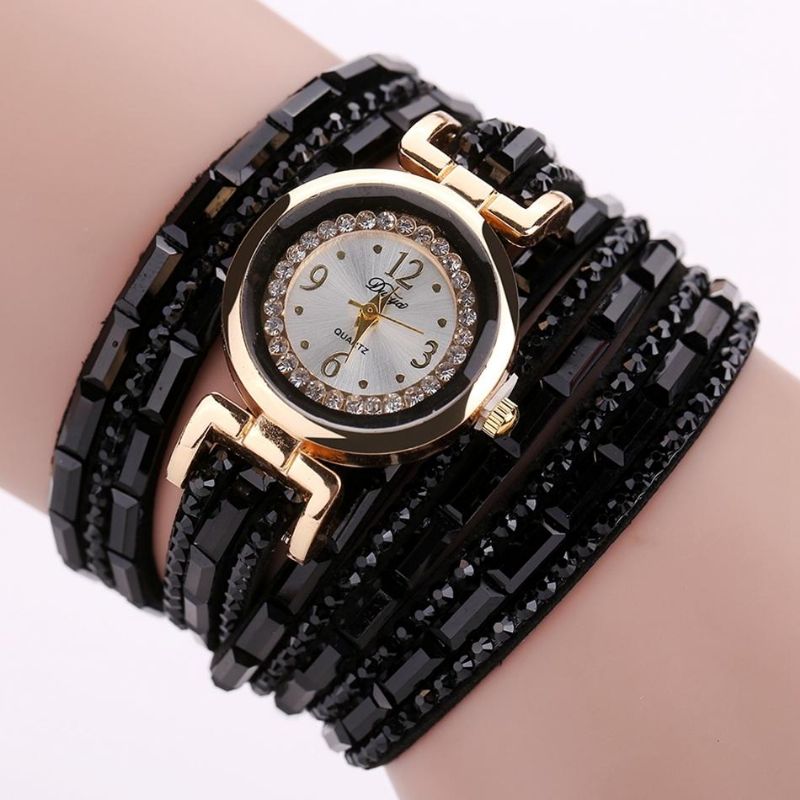 Dy004 Crystal Casual Style Ladies Pulsera Reloj Caja De Oro Relojes De Movimiento De Cuarzo