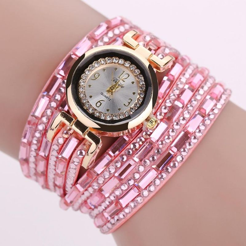 Dy004 Crystal Casual Style Ladies Pulsera Reloj Caja De Oro Relojes De Movimiento De Cuarzo