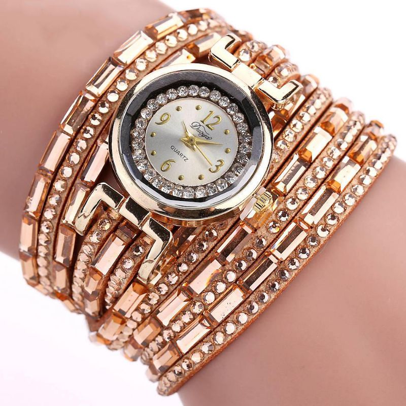 Dy004 Crystal Casual Style Ladies Pulsera Reloj Caja De Oro Relojes De Movimiento De Cuarzo