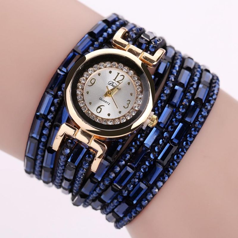 Dy004 Crystal Casual Style Ladies Pulsera Reloj Caja De Oro Relojes De Movimiento De Cuarzo