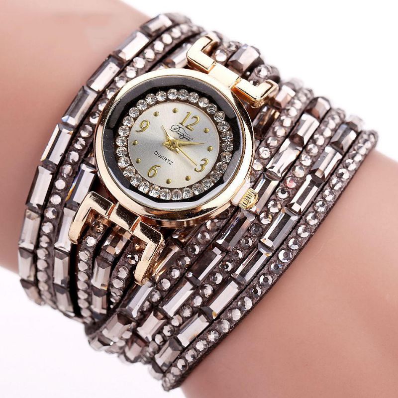 Dy004 Crystal Casual Style Ladies Pulsera Reloj Caja De Oro Relojes De Movimiento De Cuarzo