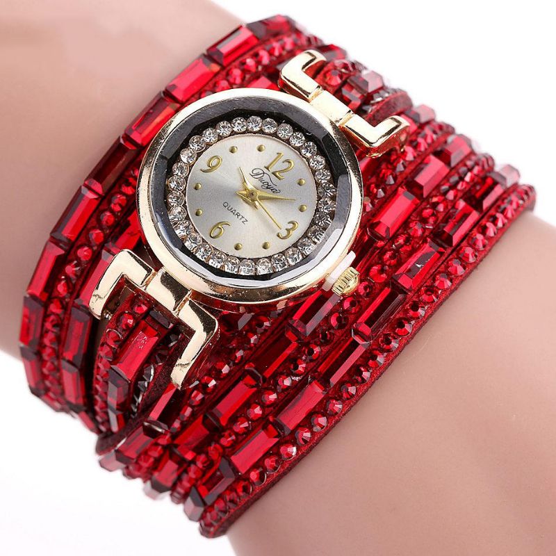 Dy004 Crystal Casual Style Ladies Pulsera Reloj Caja De Oro Relojes De Movimiento De Cuarzo