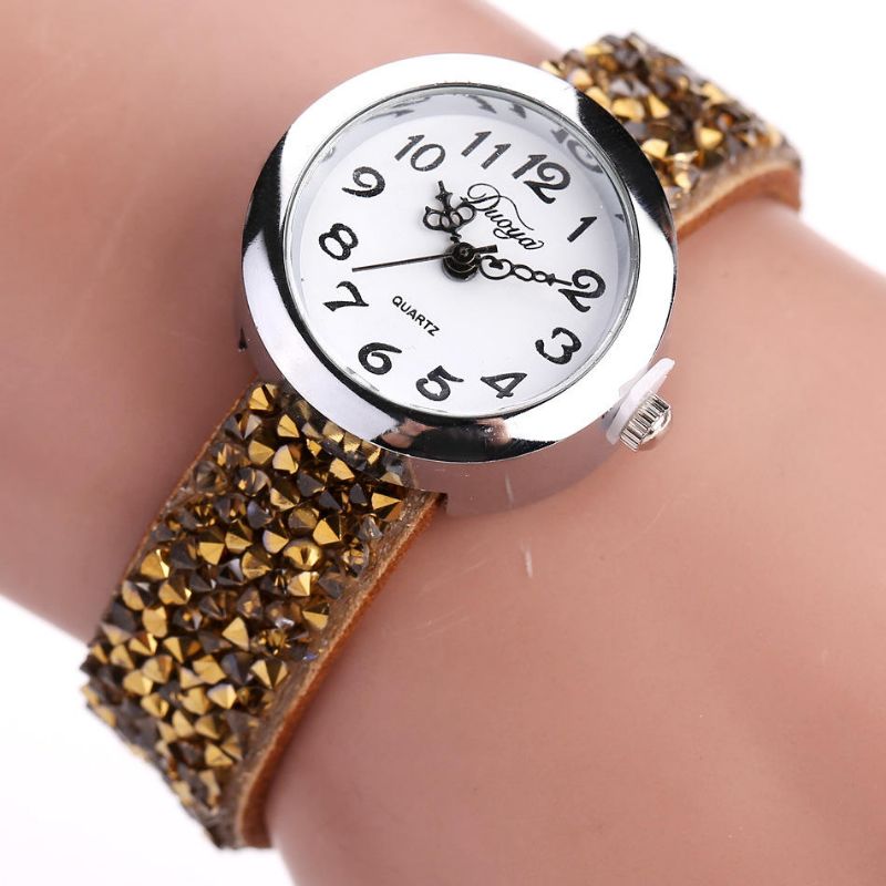 Dy005 Reloj De Pulsera De Estilo Retro Para Mujer Reloj De Cuarzo Con Correa De Cuero De Regalo