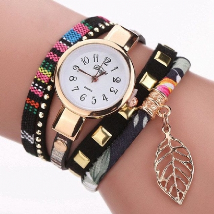 Dy066 Reloj De Pulsera Para Mujer Relojes De Cuarzo De Estilo Retro De Tela De Hoja